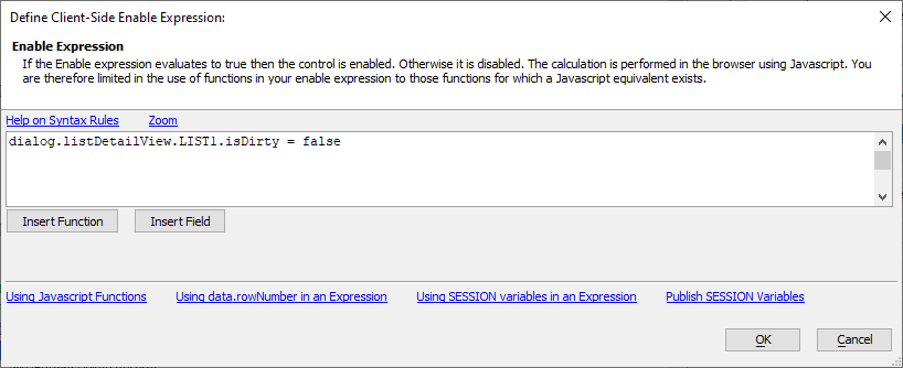 The complete Enable Expression for the Back button.